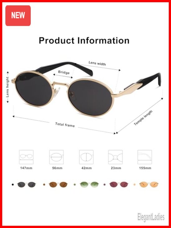 Retro Oval Sunglasses UV400 Protection Polycarbonate Lenses Metal Frame main image 5